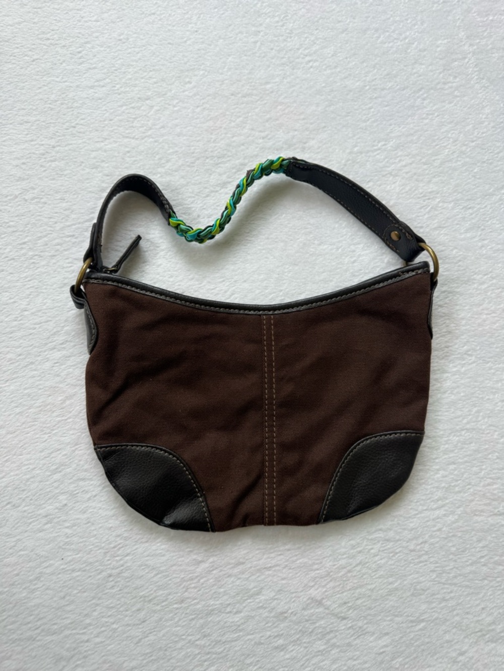 Y2K Brown Canvas Shoulder Bag with dark brown/black Leather Trim